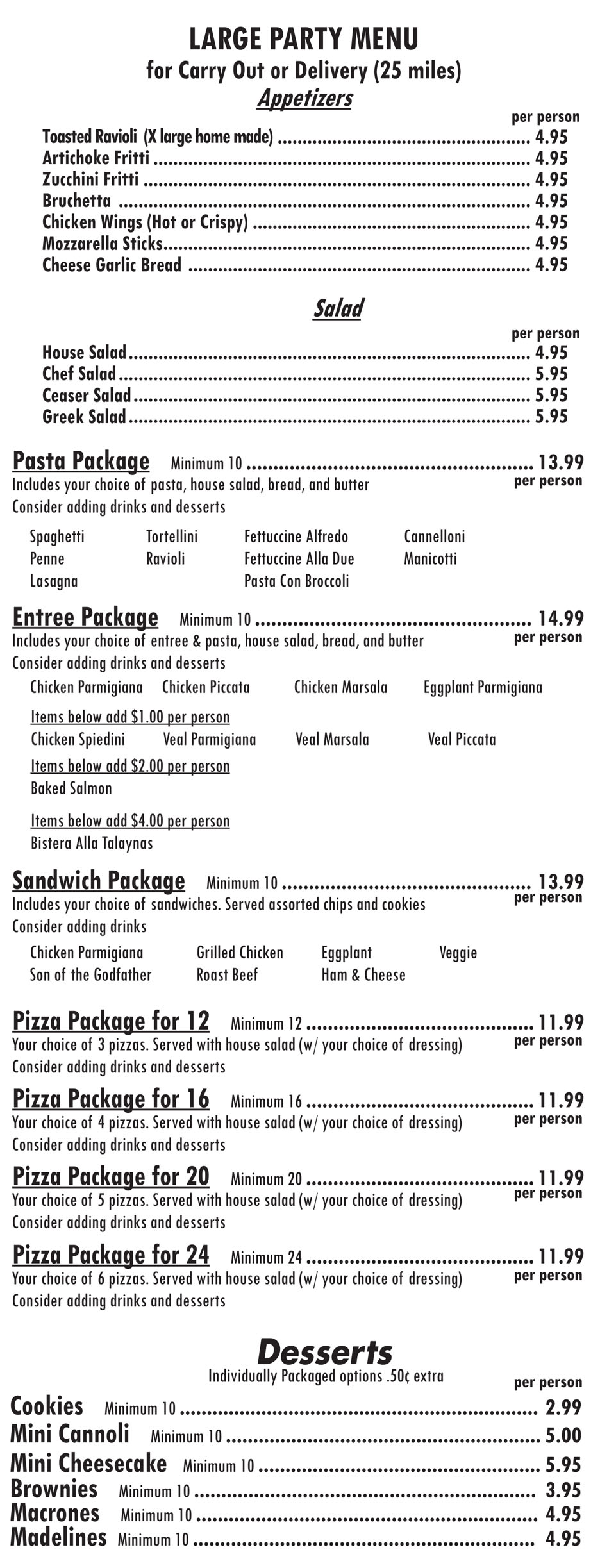 Talayna's Italian Restaurant Carryout Menu 4